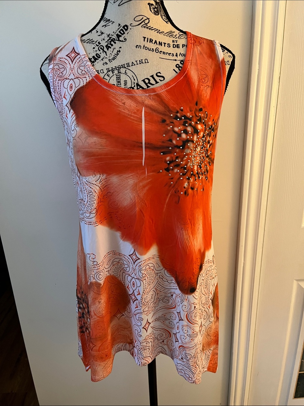💗Agenda Orange and White Floral Print Sleeveless Tunic
